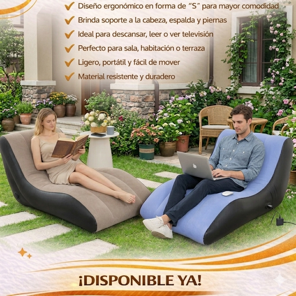 SOFÁ INFLABLE ERGONÓMICO PREMIUM – CONFORT PORTÁTIL (REF. 88001)